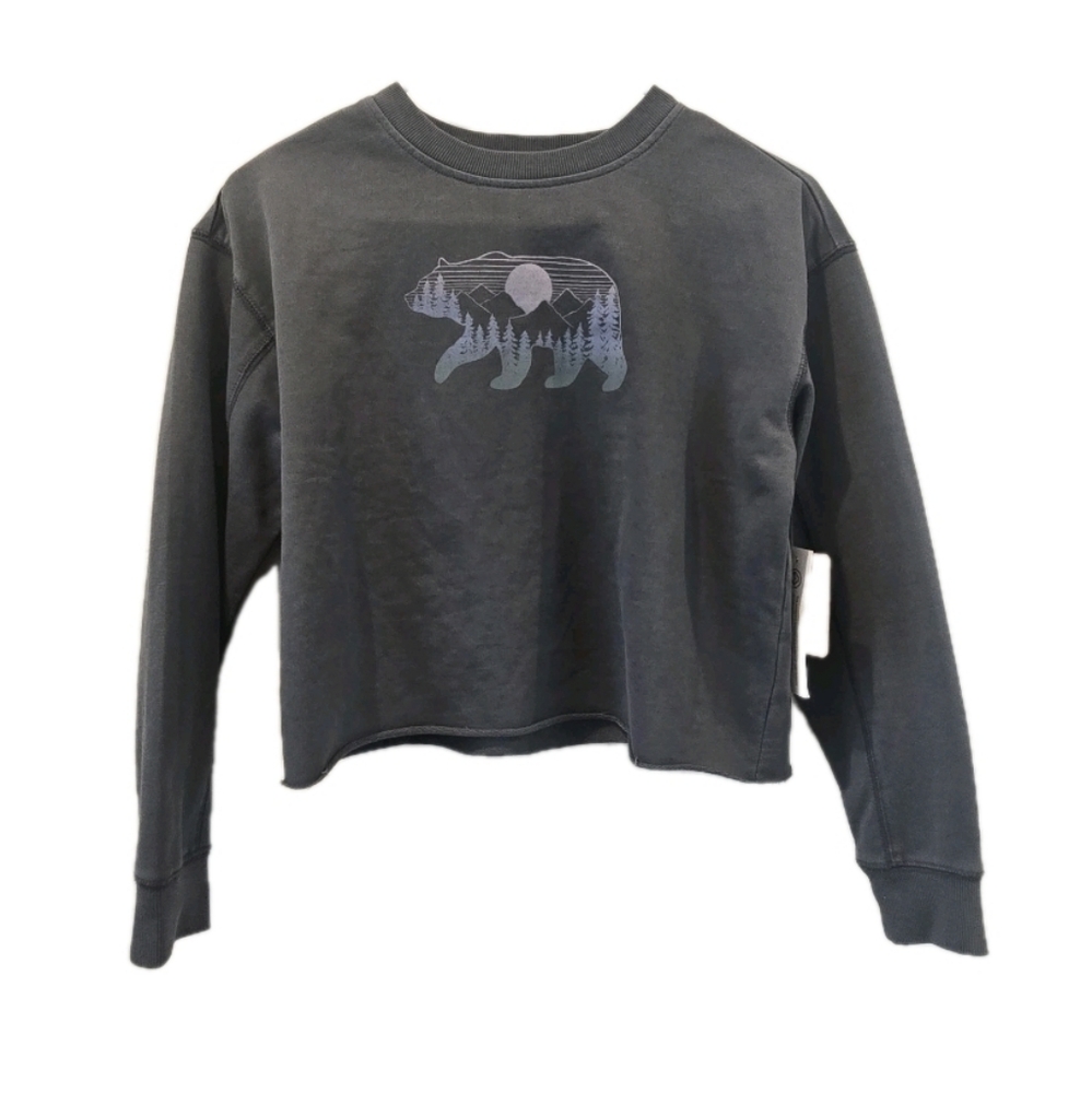 Bixby Nomad Stitch Fix Bear Graphic Crew Pullover Sweatshirt Girls size L Gray